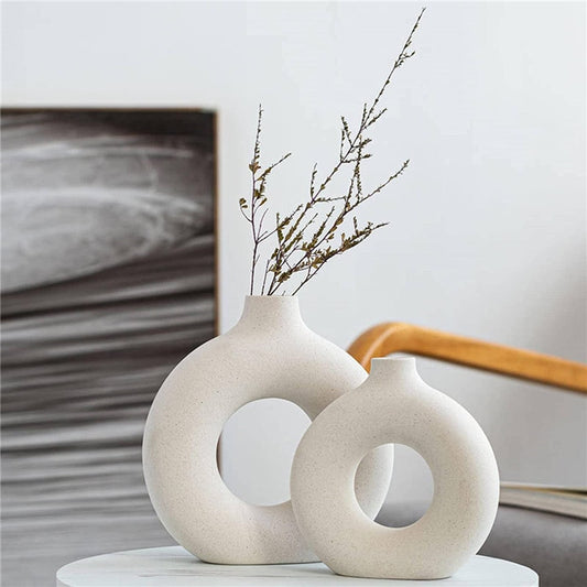 Circular Hollow Ceramic Donut Flower Vases