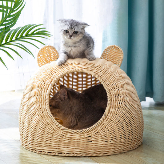 Modern Wicker Dome Cat Basket